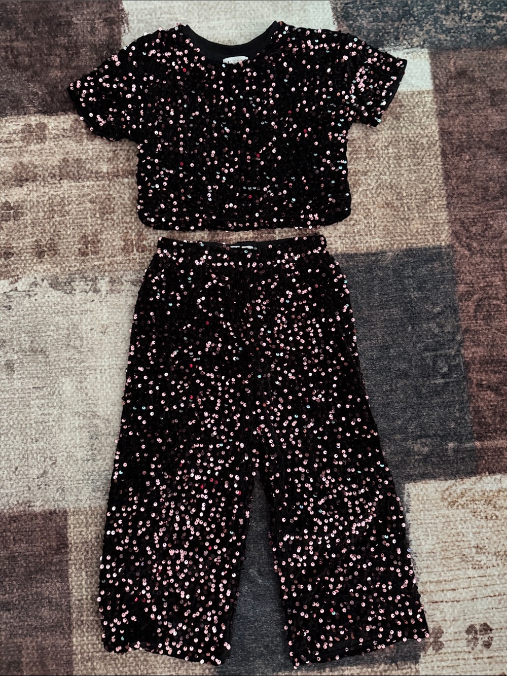 btween Black Two-Piece Sequin with Pink Sequins